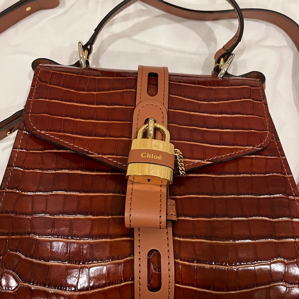 NWT Chloe Aby Day Bag MEDIUM Croc Sepia - Picture 4 of 8